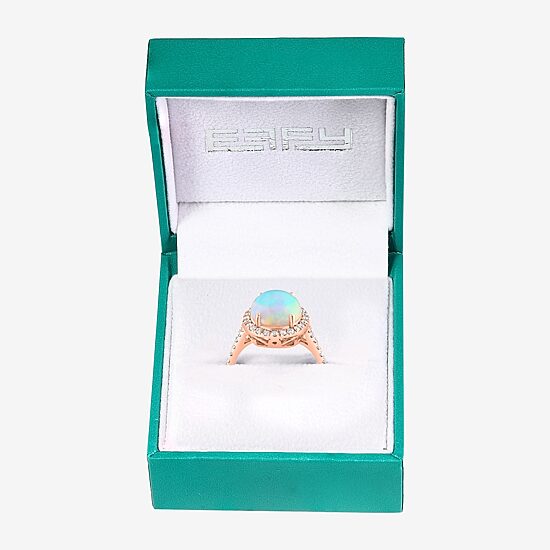 Effy Final Call Womens Genuine White Opal & 3/8 CT. T.W. Natural Diamond 14K Rose Gold Oval Halo Side Stone Cocktail Ring