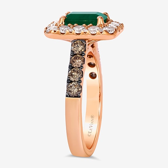 Le Vian® Grand Sample Sale™ Ring featuring 1 1/5 CT. Costa Smeralda Emeralds™ 3/4 CT. Nude Diamonds™ 1/2 CT. Chocolate Diamonds® set in 14K Strawberry Gold®