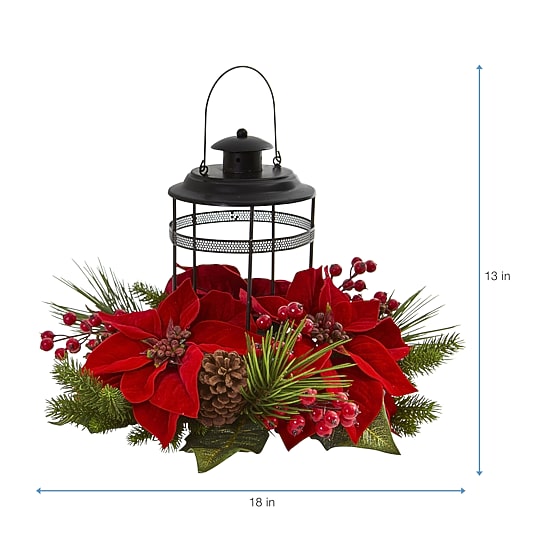 Nearly Natural Poinsettia Berry Pine Christmas Tabletop Decor