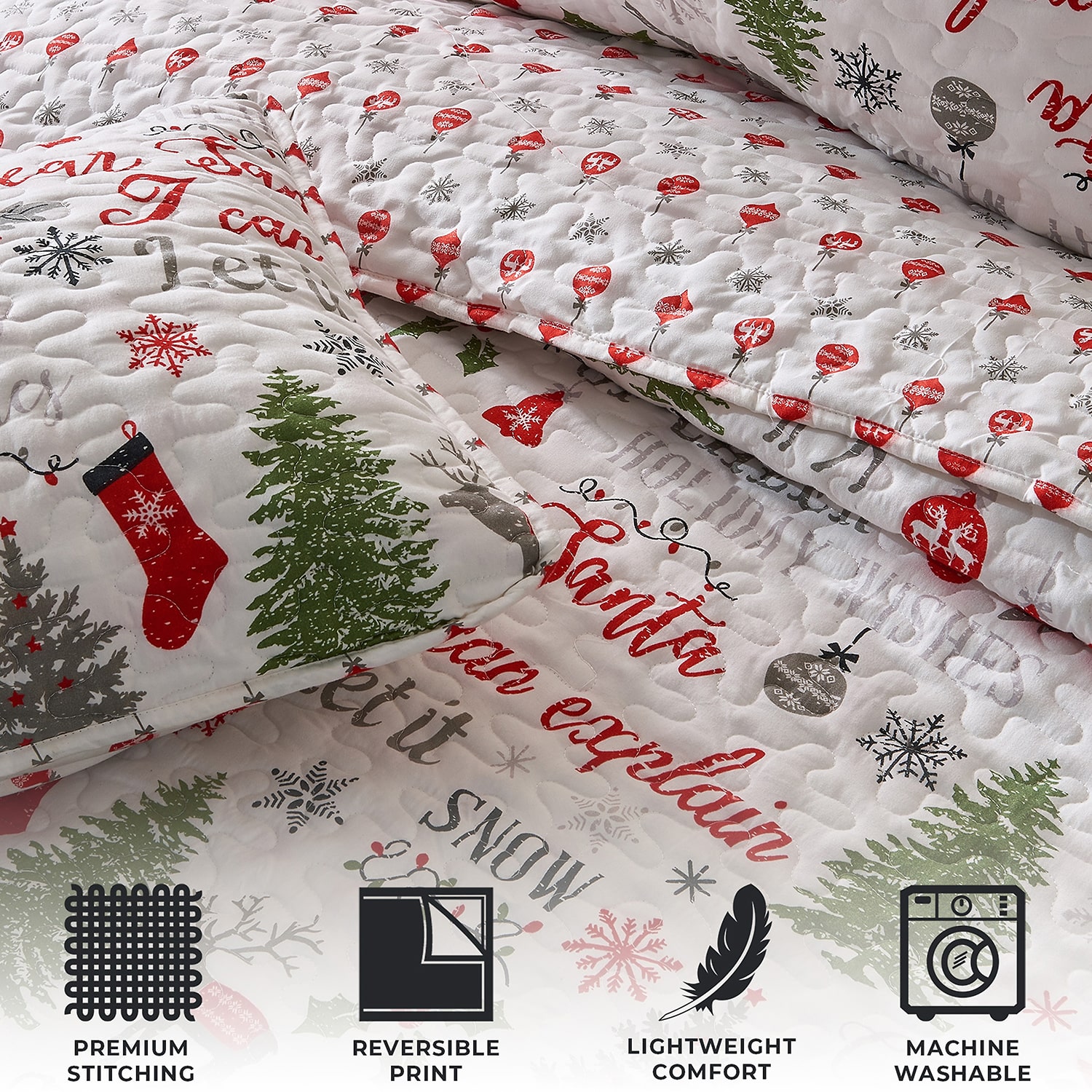 Linery Christmas Holiday Reversible Quilt Set