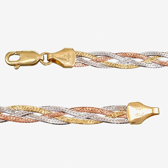 Made in Italy Womens 14K Tri-Color Gold 7.5 Inch Solid Herringbone Chain Bracelet