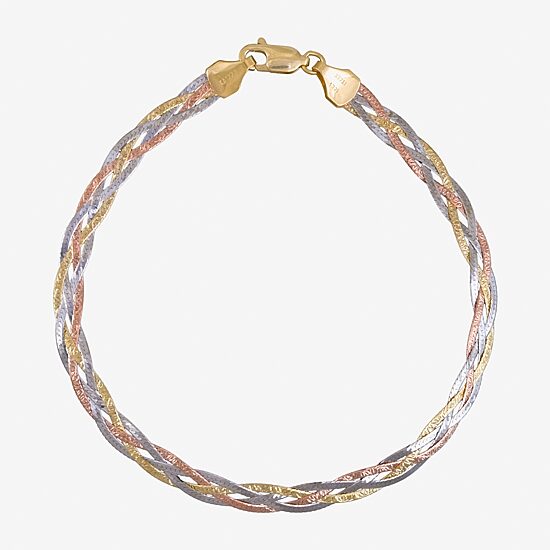 Made in Italy Womens 14K Tri-Color Gold 7.5 Inch Solid Herringbone Chain Bracelet