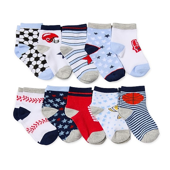 Piper & Jax Baby Boys 10 Pair Crew Socks