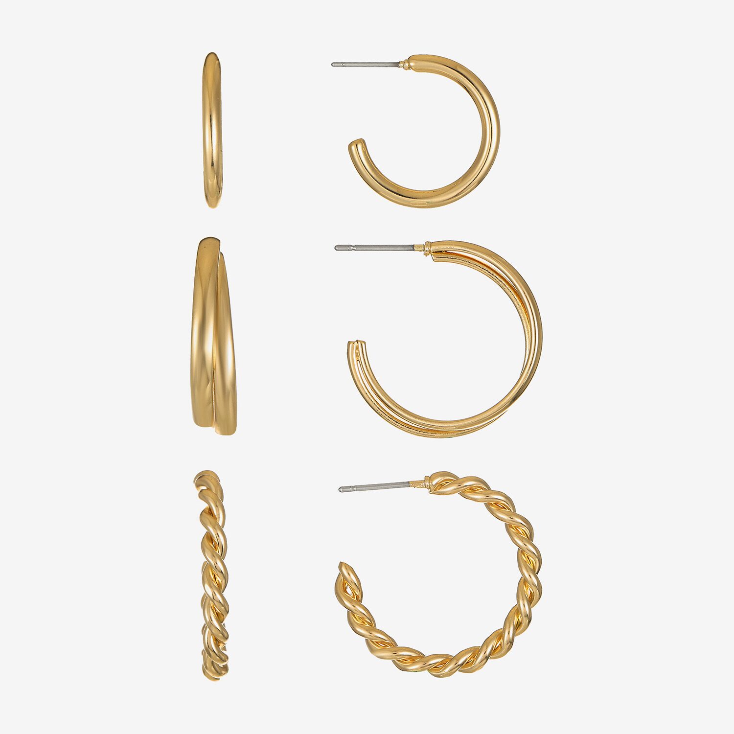 Liz Claiborne Twisted Womens Hypoallergenic 3 Pair Earring Set