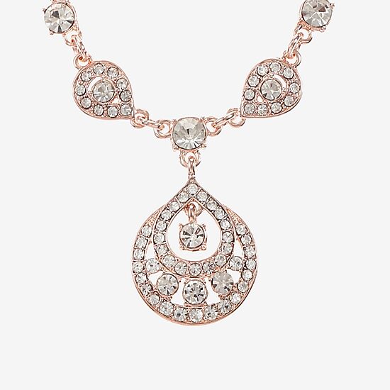Monet Jewelry Rose Tone Womens Glass 17 Inch Pendant Necklace