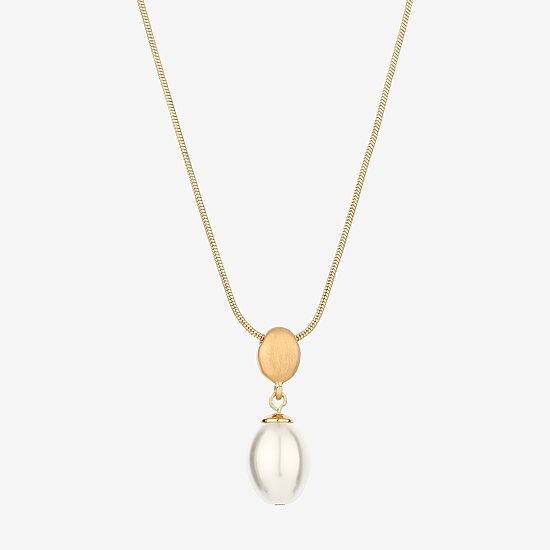 Monet Jewelry Gold Tone Womens Simulated Pearl Oval 17 Inch Pendant Necklace