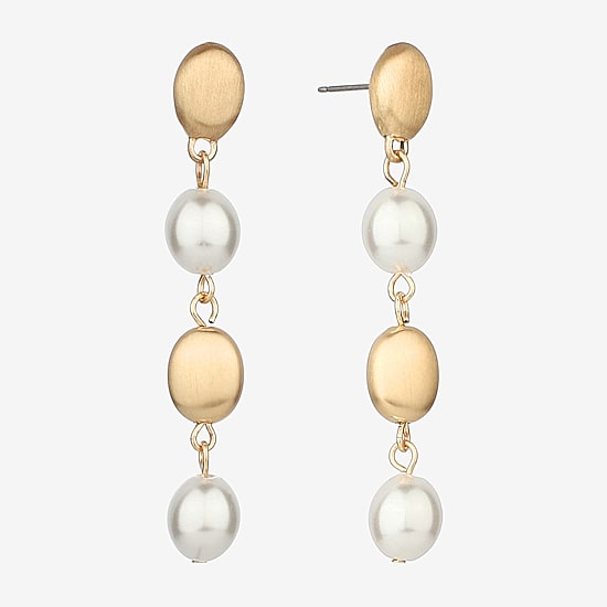 Monet Jewelry Gold Tone Womens Simulated Pearl Hypoallergenic Drop Earrings