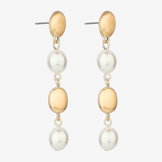 Monet Jewelry Gold Tone Womens Simulated Pearl Hypoallergenic Drop Earrings