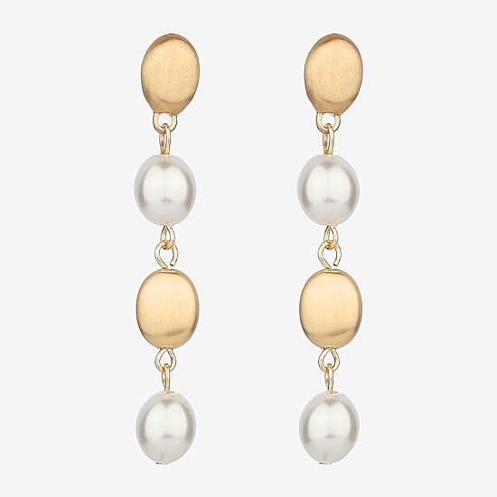Monet Jewelry Gold Tone Womens Simulated Pearl Hypoallergenic Drop Earrings
