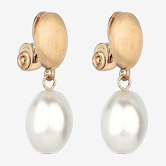 Monet Jewelry Gold Tone Womens Simulated Pearl Oval Clip On Earrings