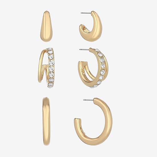 Monet Jewelry Gold Tone Womens Glass Hypoallergenic 3 Pair Earring Set