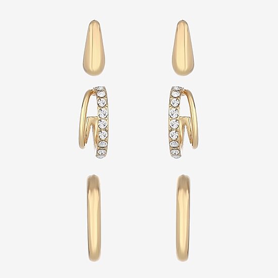 Monet Jewelry Gold Tone Womens Glass Hypoallergenic 3 Pair Earring Set