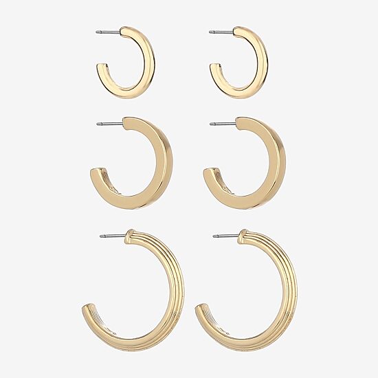Monet Jewelry Gold Tone Womens Hypoallergenic 3 Pair Earring Set
