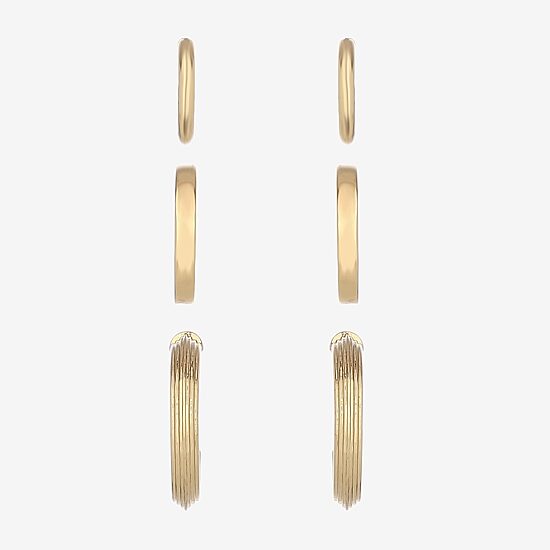 Monet Jewelry Gold Tone Womens Hypoallergenic 3 Pair Earring Set