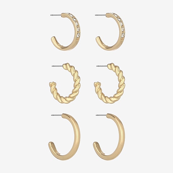 Monet Jewelry Gold Tone Womens Glass Hypoallergenic 3 Pair Earring Set