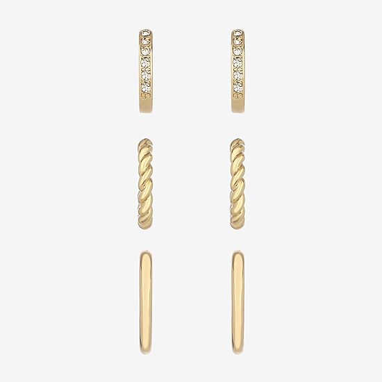 Monet Jewelry Gold Tone Womens Glass Hypoallergenic 3 Pair Earring Set