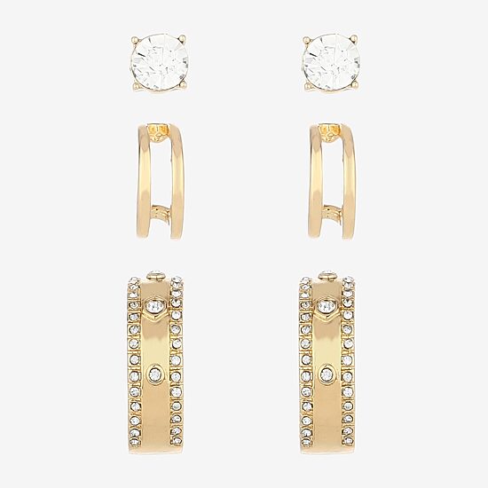 Monet Jewelry Gold Tone Womens Glass Round Hypoallergenic 3 Pair Earring Set