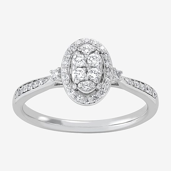 Limited Quantities! (H-I / Si1-Si2) Womens 1/3 CT. T.W. Lab Grown White Diamond Sterling Silver Oval Engagement Ring