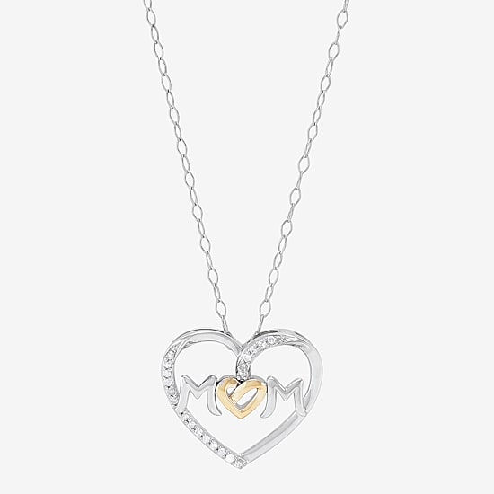 Limited Quantities! "Mom" Womens 1/10 CT. T.W. Natural White Diamond 10K Gold Sterling Silver Heart 18 Inch Pendant Necklace