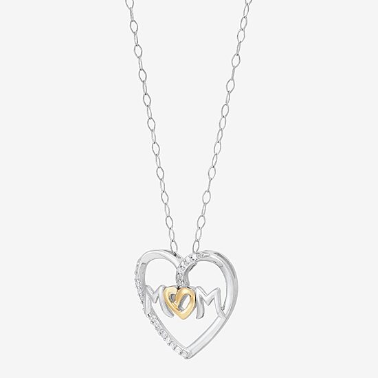 Limited Quantities! "Mom" Womens 1/10 CT. T.W. Natural White Diamond 10K Gold Sterling Silver Heart 18 Inch Pendant Necklace