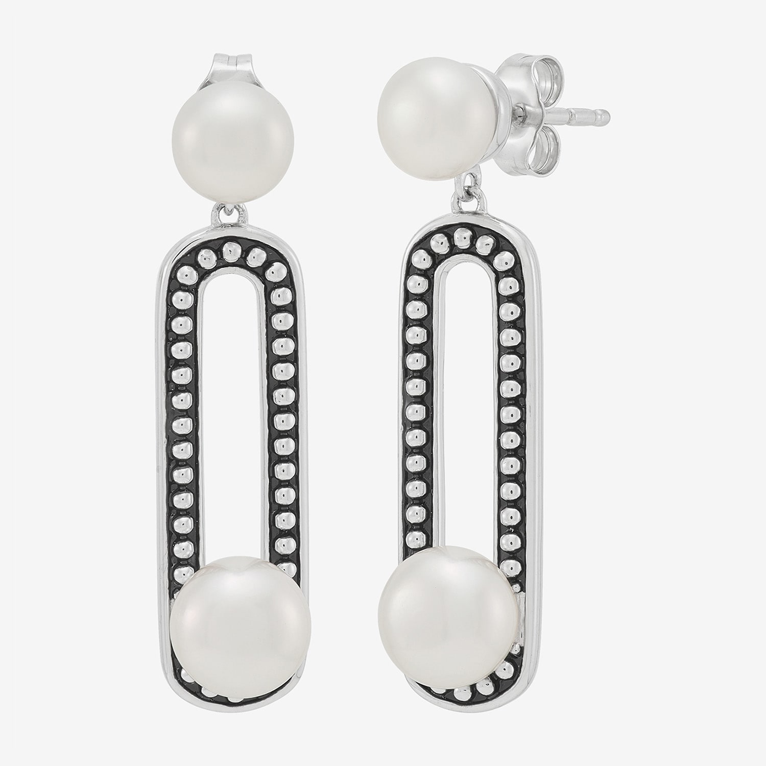Limited Quantities! Womens Dyed White Cultured Freshwater Pearl Sterling Silver Paperclip Drop Earrings