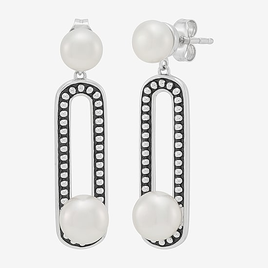 Limited Quantities! Womens Dyed White Cultured Freshwater Pearl Sterling Silver Paperclip Drop Earrings