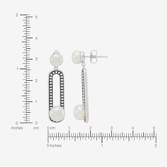 Limited Quantities! Womens Dyed White Cultured Freshwater Pearl Sterling Silver Paperclip Drop Earrings