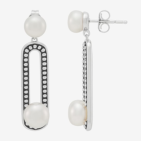 Limited Quantities! Womens Dyed White Cultured Freshwater Pearl Sterling Silver Paperclip Drop Earrings