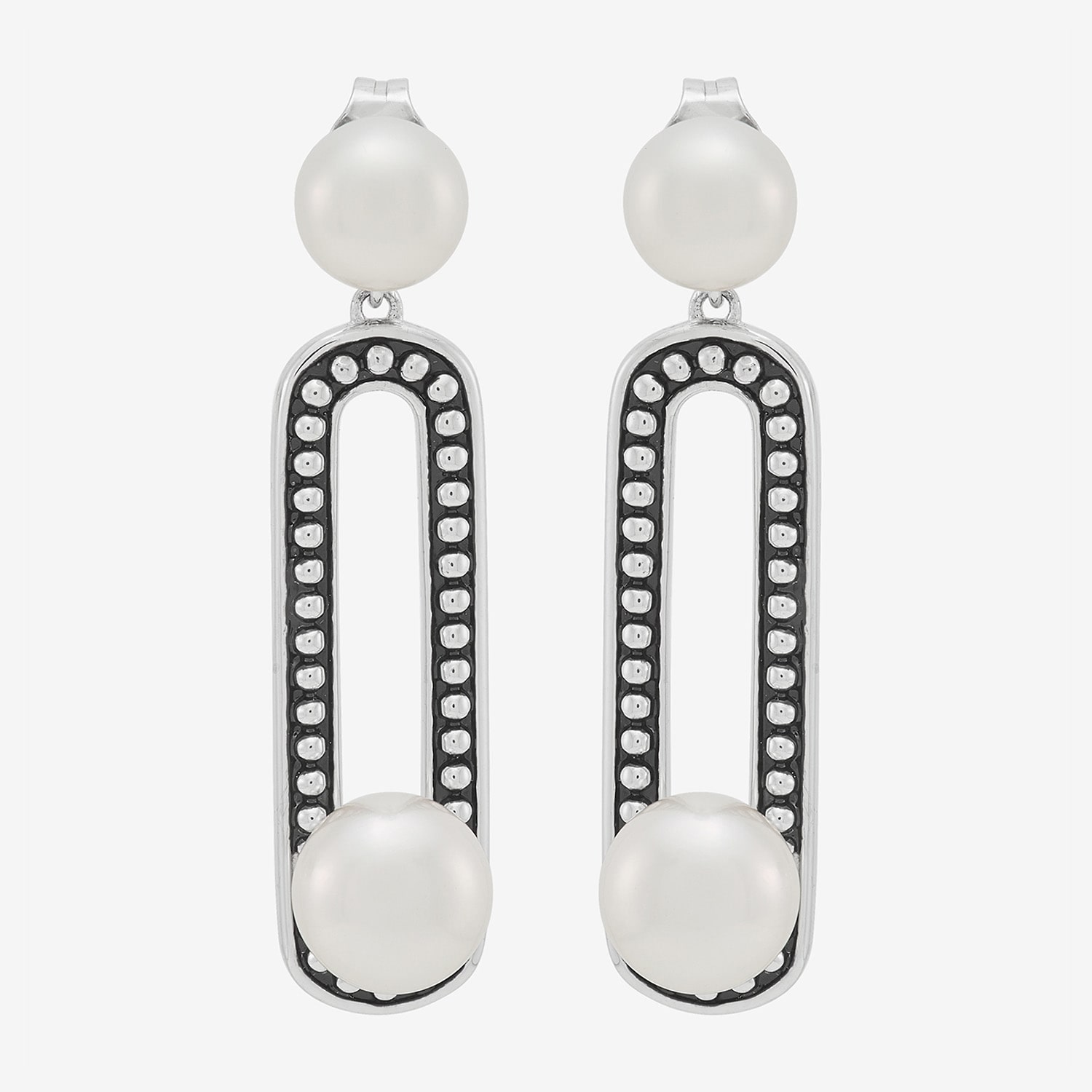 Limited Quantities! Womens Dyed White Cultured Freshwater Pearl Sterling Silver Paperclip Drop Earrings