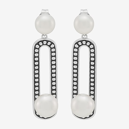 Limited Quantities! Womens Dyed White Cultured Freshwater Pearl Sterling Silver Paperclip Drop Earrings
