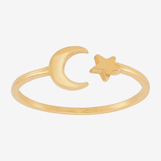 Womens 10K Gold Moon Round Star Band