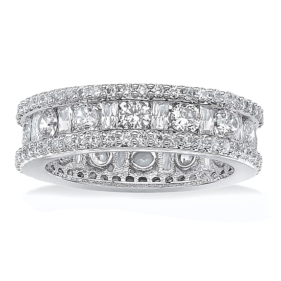 DiamonArt® 6MM 3 1/4 CT. T.W. White Cubic Zirconia Platinum Over Silver Rectangular Band