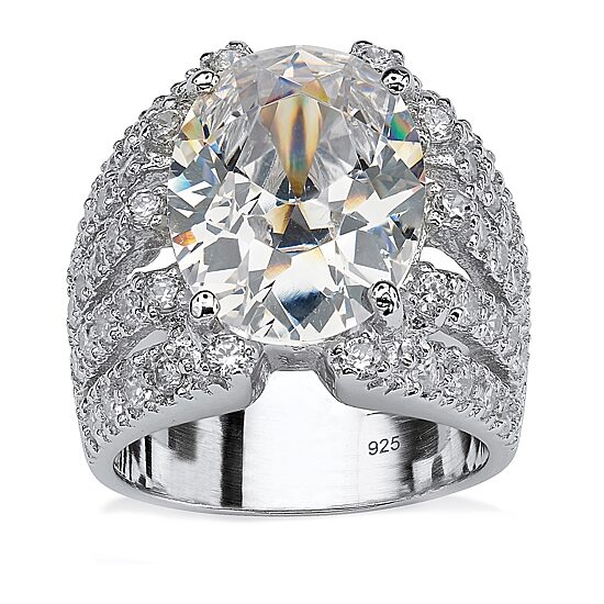 DiamonArt® Womens White Cubic Zirconia Sterling Silver Oval Engagement Ring