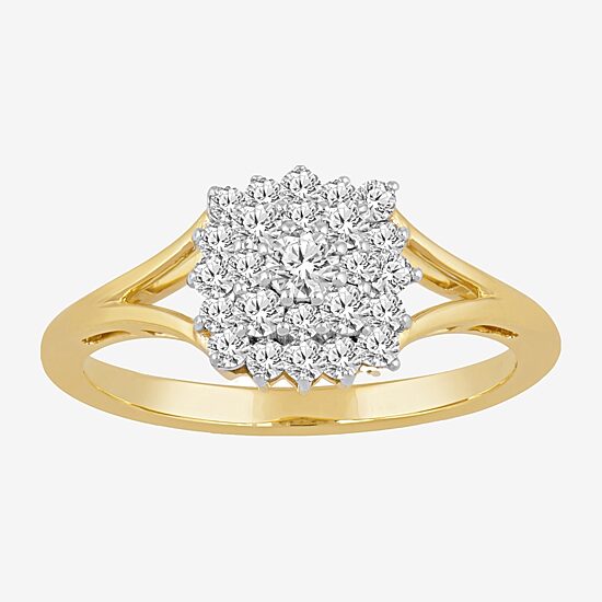 Womens 1/2 CT. T.W. Natural White Diamond 10K Gold Cluster Cocktail Ring
