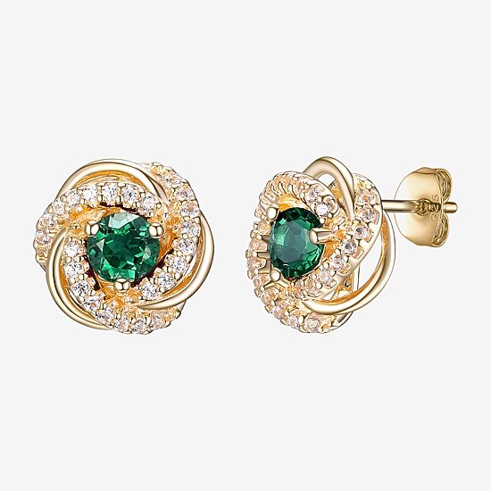 Lab Created Green Quartz 18K Gold Over Silver 15.5mm Knot Stud Earrings