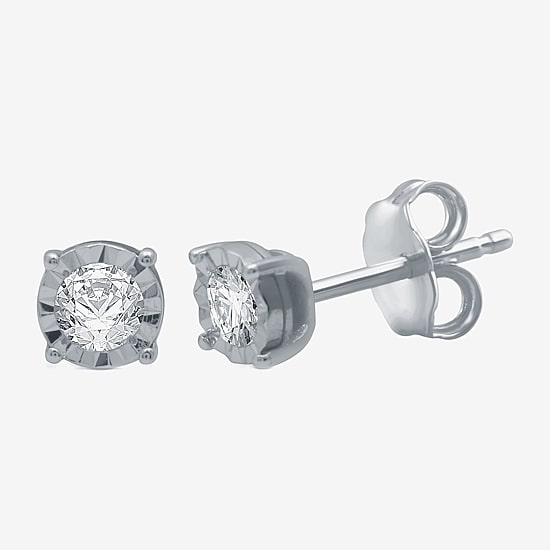 (G / SI1-SI2) Ever Star 1/5 CT. T.W. Lab Grown White Diamond Sterling Silver or 14K Gold over Silver 5.3mm Stud Earrings