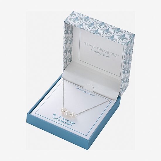 Silver Treasures Womens White Cultured Freshwater Pearl Sterling Silver 16 Inch Pendant Necklace