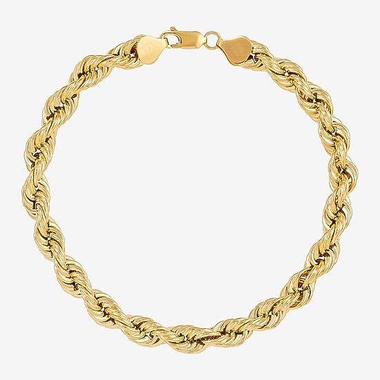 Made in Italy Unisex Adult 10K Gold 9 Inch Hollow Rope Chain Bracelet