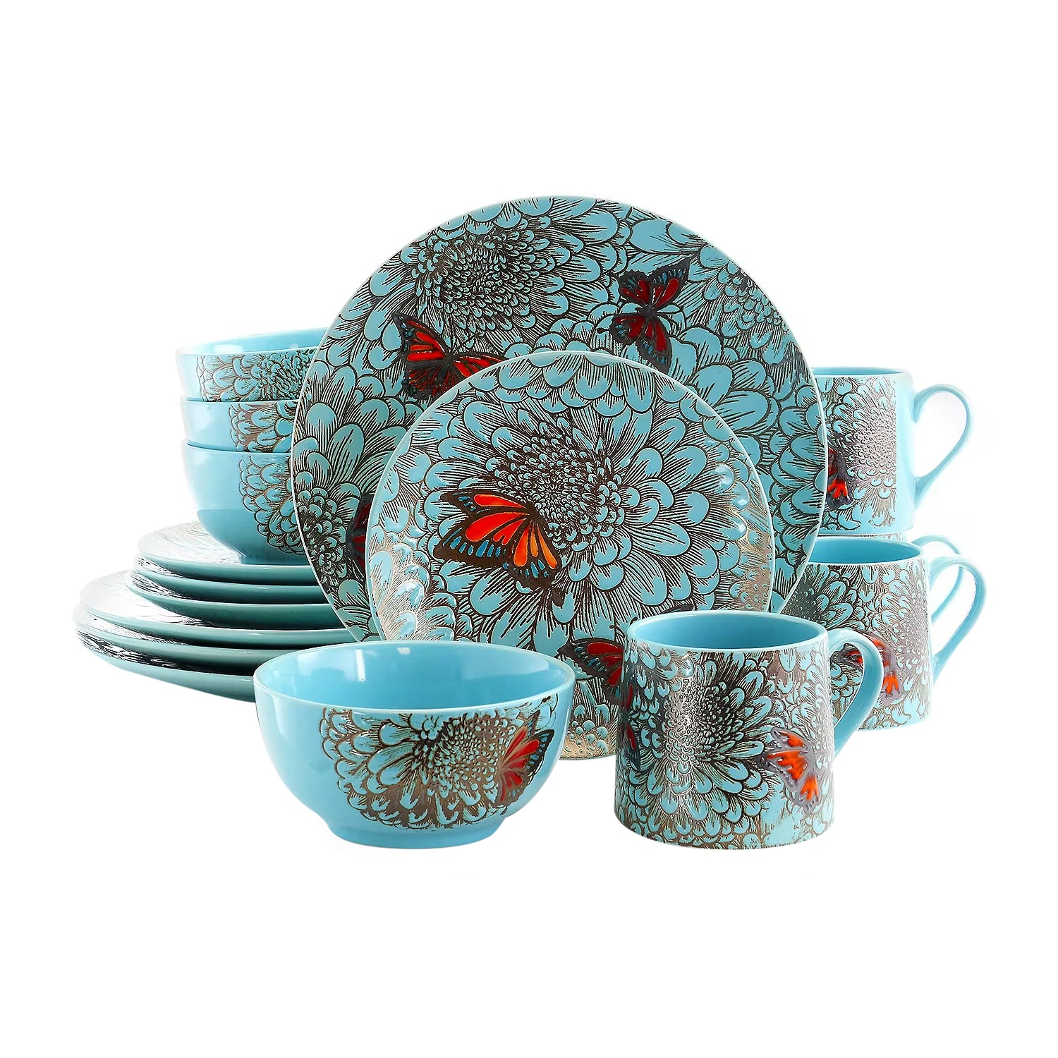 Elama Butterfly Garden 16-pc. Stoneware Dinnerware Set