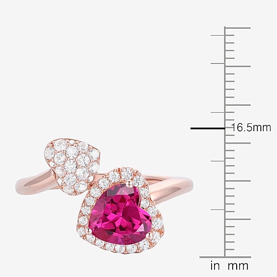 Gemstone 14K Rose Gold Over Silver Heart Halo Bypass Cocktail Ring