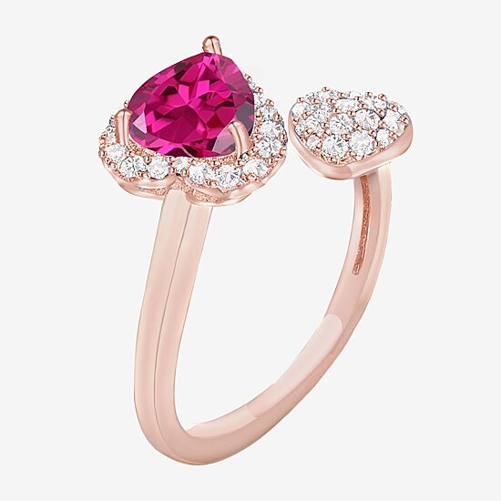 Gemstone 14K Rose Gold Over Silver Heart Halo Bypass Cocktail Ring