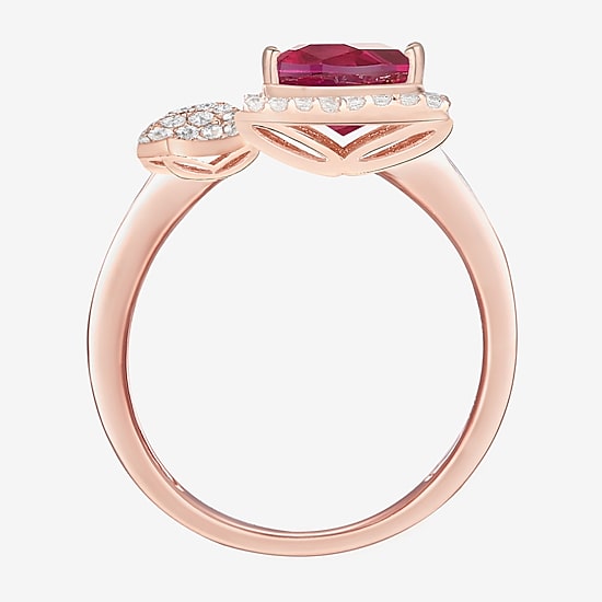 Gemstone 14K Rose Gold Over Silver Heart Halo Bypass Cocktail Ring