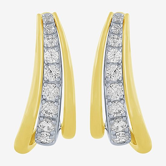(H-I / I1) Womens 1 CT. T.W. Lab Grown White Diamond 10K Two Tone Gold 22.7mm Curved Hoop Earrings