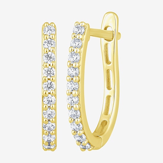 (H-I / I1) Womens 1/4 CT. T.W. Lab Grown White Diamond 10K Gold 14.5mm Hoop Earrings