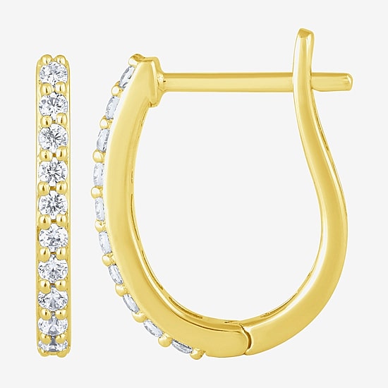 (H-I / I1) Womens 1/4 CT. T.W. Lab Grown White Diamond 10K Gold 14.5mm Hoop Earrings
