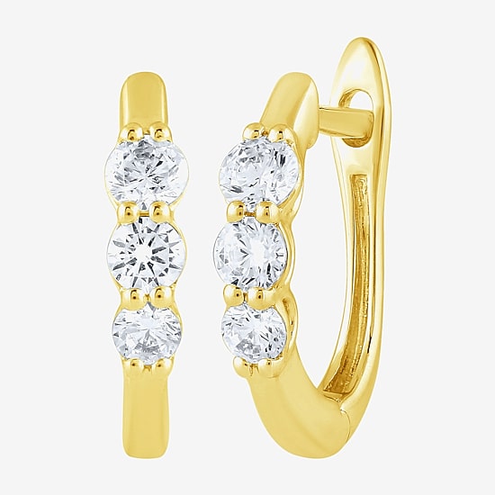 (H-I / I1) Womens 1/2 CT. T.W. Lab Grown White Diamond 10K Gold 15.2mm Hoop Earrings
