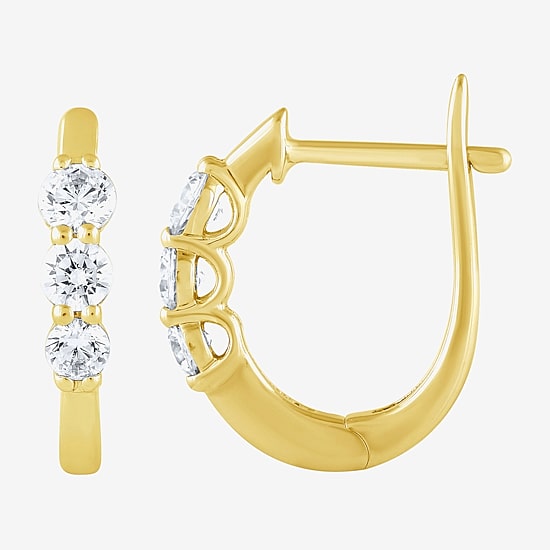 (H-I / I1) Womens 1/2 CT. T.W. Lab Grown White Diamond 10K Gold 15.2mm Hoop Earrings