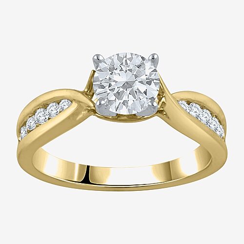 (G / Si2) Womens 1 1/3 CT. T.W. Lab Grown White Diamond 10K Gold Round Side Stone Engagement Ring, 8