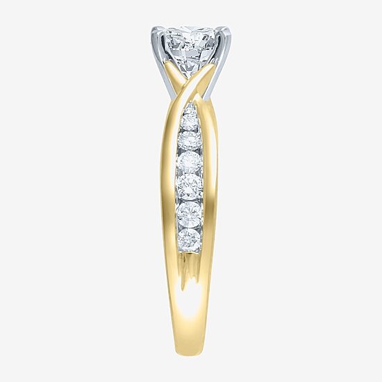 (G / Si2) Womens 1 1/3 CT. T.W. Lab Grown White Diamond 10K Gold Round Side Stone Engagement Ring