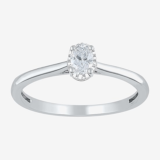 (G / Si2) Womens 1/2 CT. Lab Grown White Diamond 10K Gold Oval Solitaire Engagement Ring